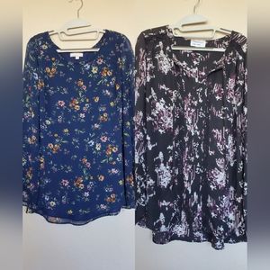 Floral Print Long Sleeve Two Blouse Bundle Women's Size 1X